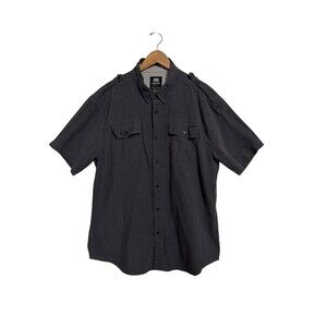 Ecko Unltd Shirt Mens 2XL Gray Black Collar Button Up Pockets Short Sleeve